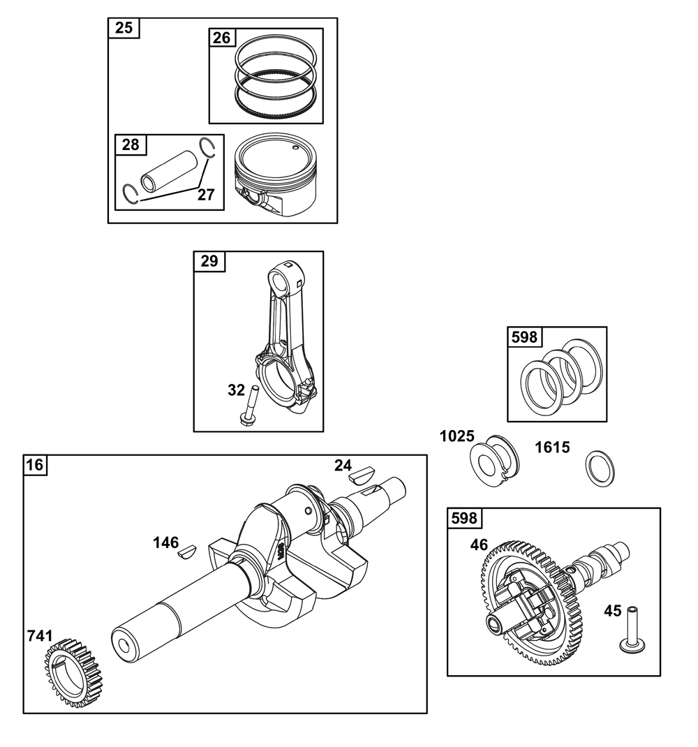 Crankshaft Group Diagram and Parts List for 305447-0338-F1 200000 - 399999 Briggs and Stratton Engine